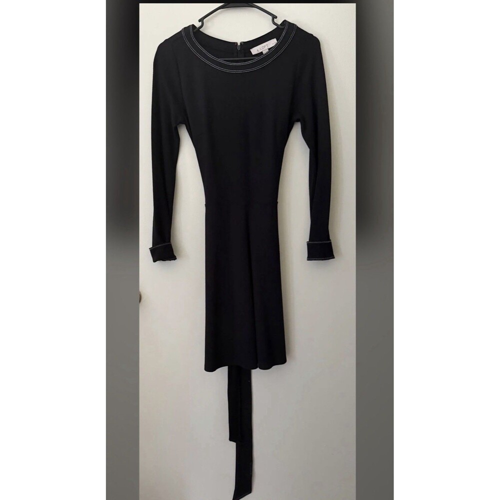 LOFT Petite Long Sleeve Contrast Stitch Tie-Waist Dress